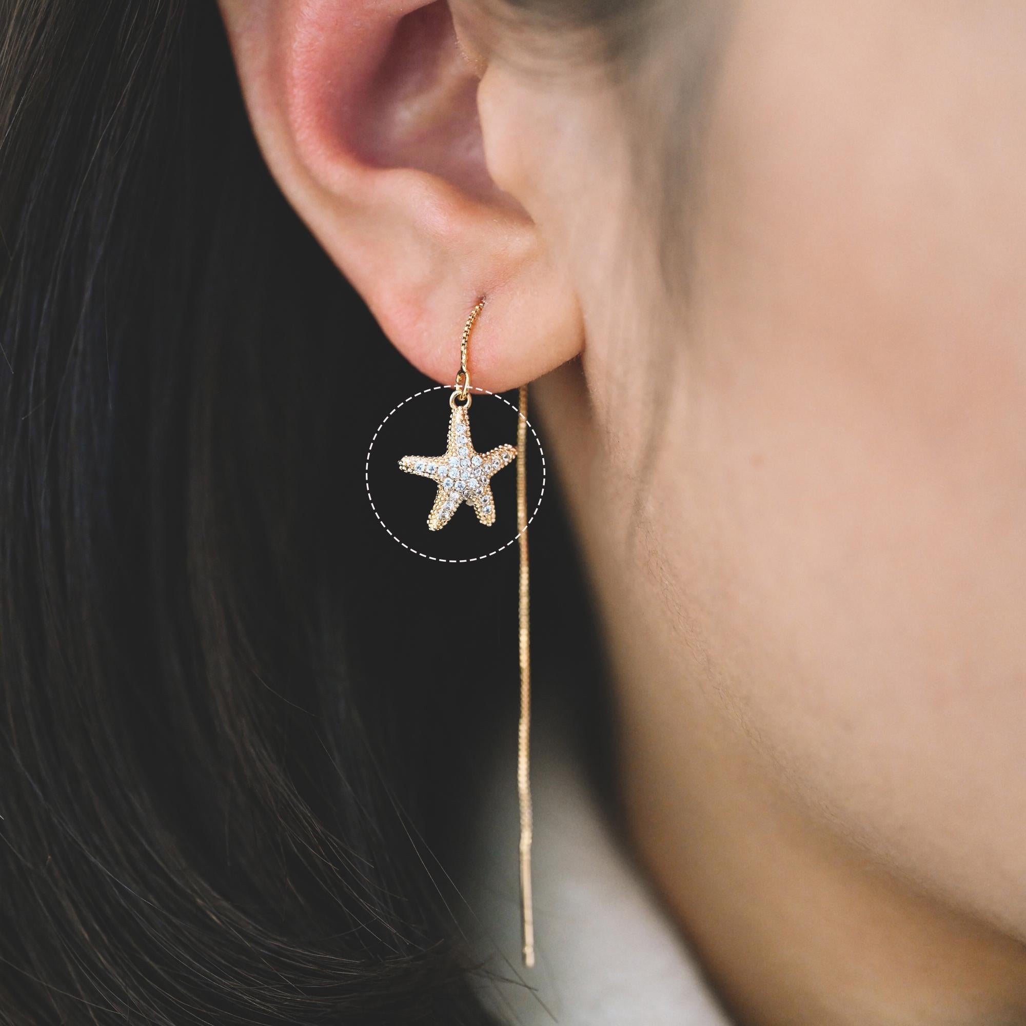 4pcs CZ Pave Gold Starfish Charms , Beach Style Mini Starfish Pendants (GB-722)